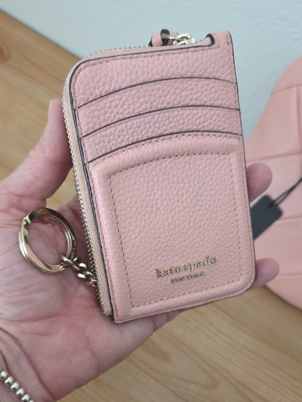 Leather Baby Pink Kate Spade Card Case 6 Key Ring Corner Zipper